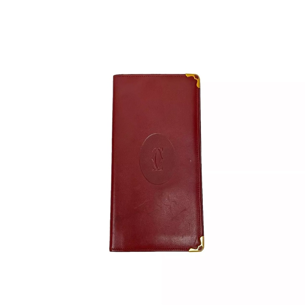 Cartier Long Wallet Red Bordeaux Unisex Mens Women